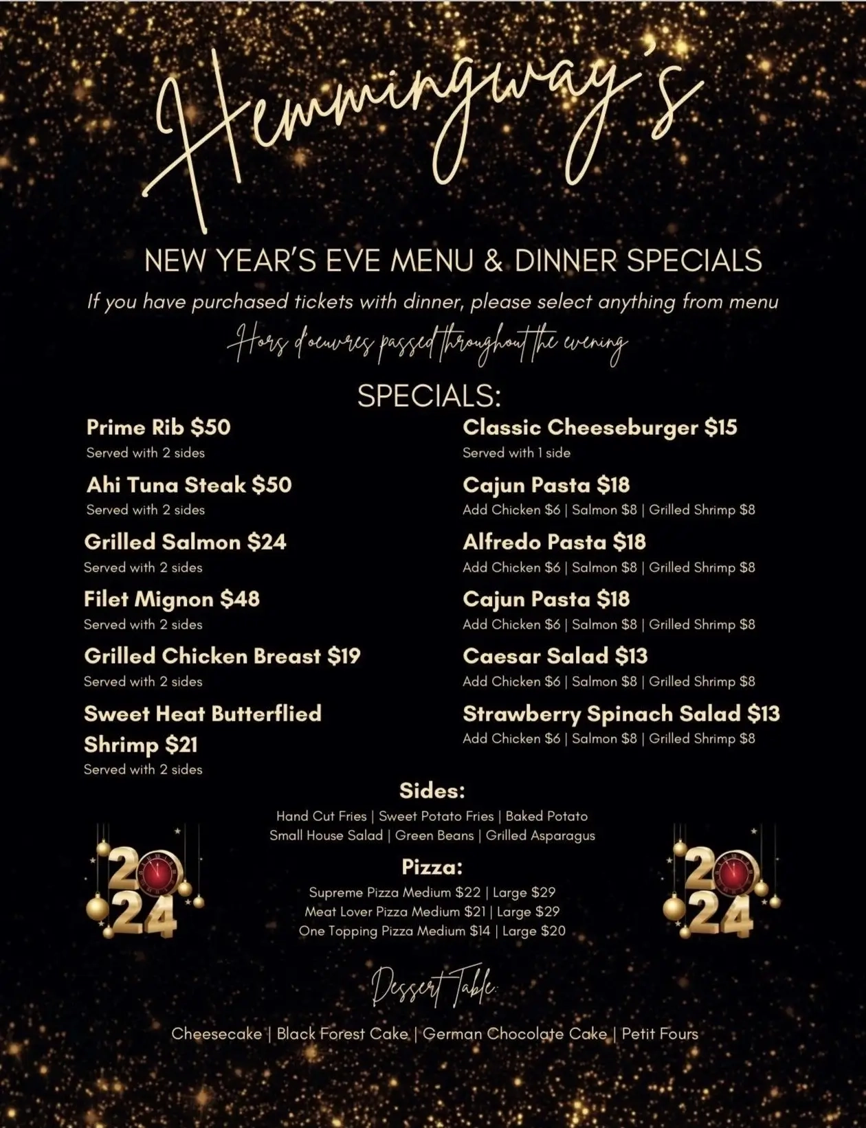 A menu of the new year 's eve restaurant