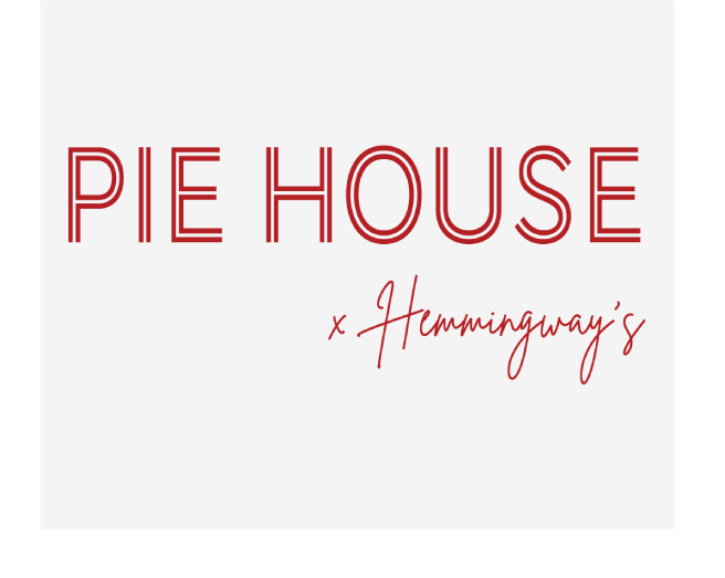 A red and white logo for pie house.